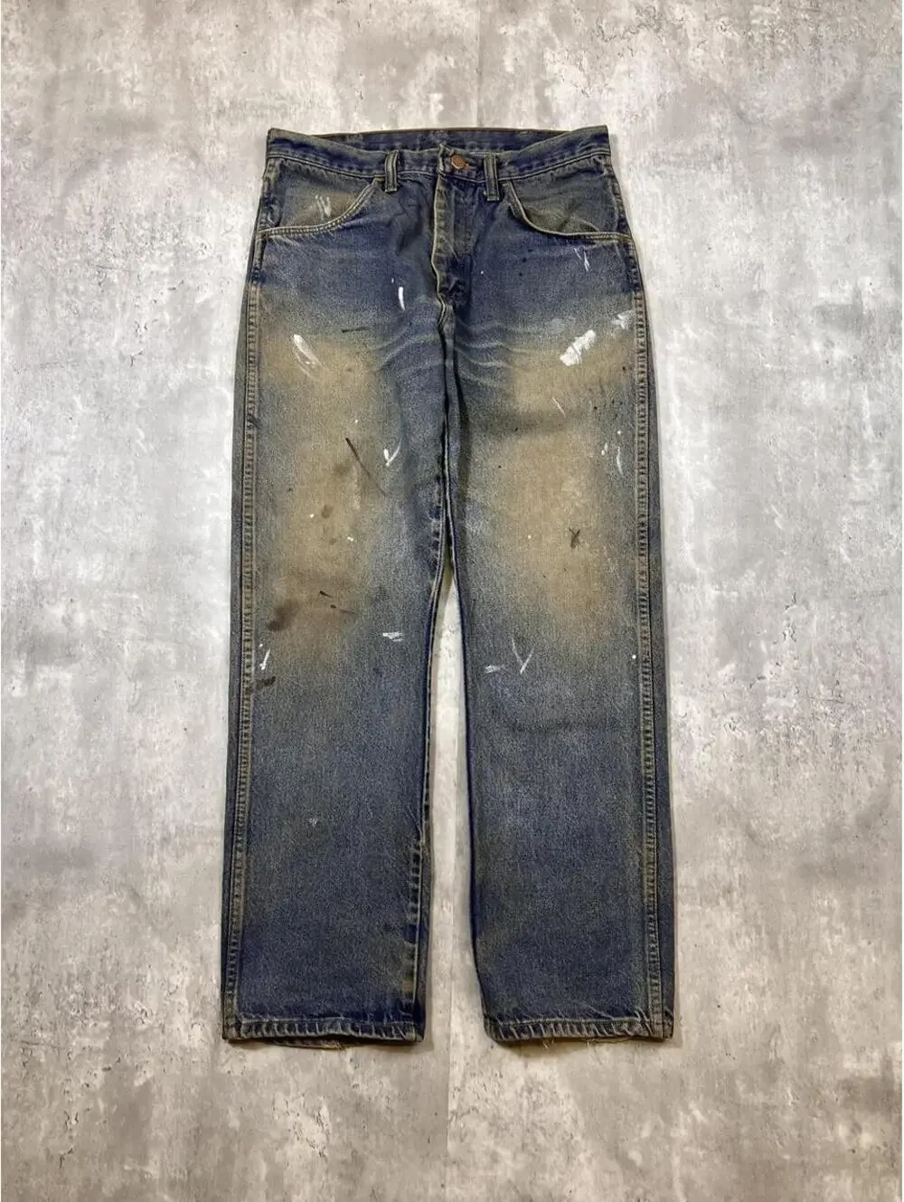 Vintage Mud Wash Paint Splatter Rustler Straight Leg Jeans